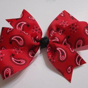 6" Red Boutique Hairbow with Paisley Designs
